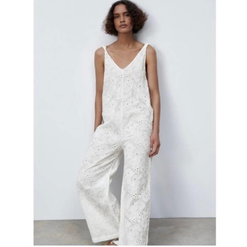 Zara The Grace Embroidered Eyelet Jumpsuit Size Small
